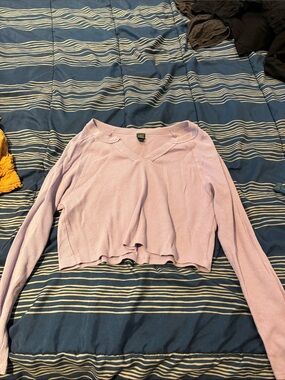 wild fable Lavender Ribbed V-Neck Long Sleeve Crop Top